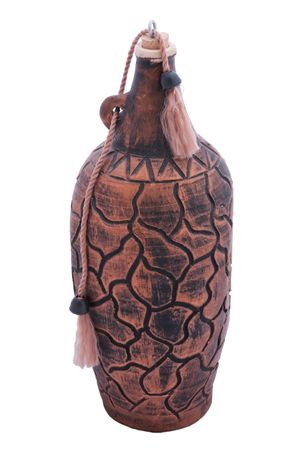 decorative ceramic bottle  isolated on whiteの写真素材