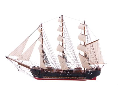 model of an old frigate isolated on whiteの写真素材