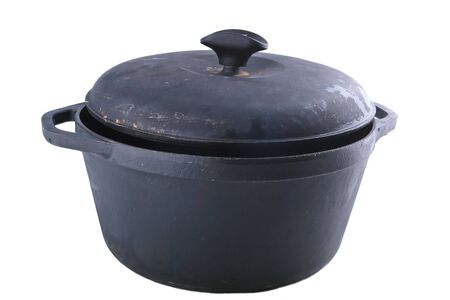 black cast iron pot  isolated on whiteの写真素材