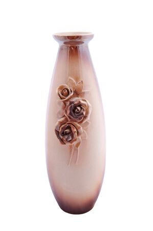 brown ceramic vase isolated on whiteの写真素材