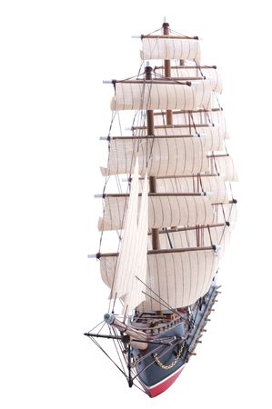old sailship model isolated on whiteの写真素材