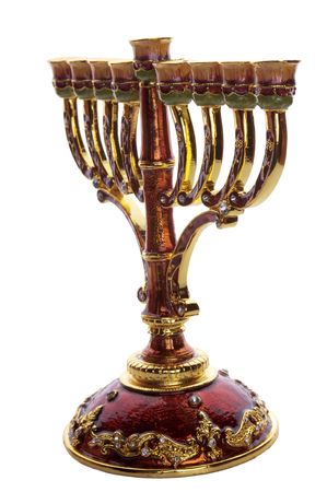 decorative  ornate menorah isolated on whiteの写真素材