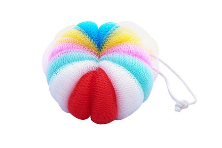 colorful artificial bath scourer on white