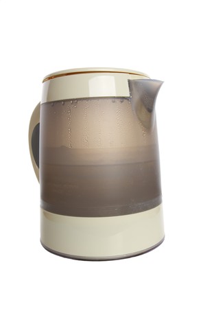 electric kettle with water on whiteの写真素材