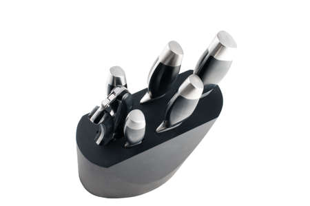 top view of a knives stand isolated on whiteの写真素材