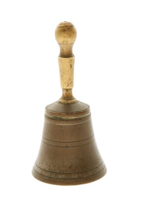 vintage bronze hand  bell isolated on whiteの写真素材