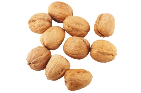 walnuts isolated on white backgroundの写真素材