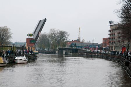 KLAIPEDA, LITHUANIA  NOVEMBER 10: the second drawbridge ready for pass of Klaipeda city symbol barquentine "Meridianas"  to the major overhaul on November 10, 2012 in Klaipeda.のeditorial素材