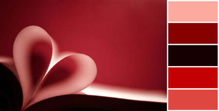 Red heart made from book page. color palette, scheme with complementary swatchesの写真素材