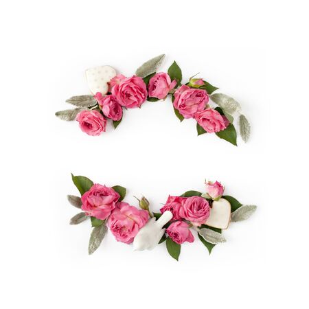 Flower buds on white mockup. Flat lay, top view.の写真素材