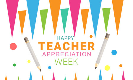 May is Teacher Appreciation Week. Template for background, banner, card, poster. Vector illustration.のイラスト素材