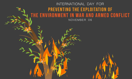 international day for preventing the exploitation of the environment in war and armed conflict. background, banner, card, poster, template. Vector illustration.のイラスト素材