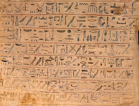 Hieroglyphics on the wall of Karnak Temple, Luxor, Egyptの写真素材