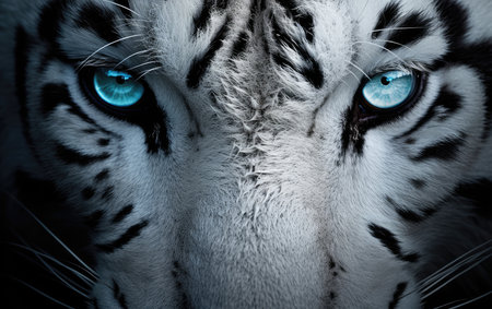 Eyes and face of a white tiger on a black background. close-up photoの素材