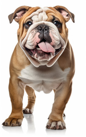 English Bulldog dog standing and looking at the camera in front isolated of a white backgroundの素材