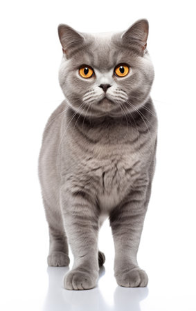 Bengal Cat standing at the camera in front isolated of a white backgroundの素材