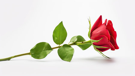 Single pink rose isolated on a white background, The meaning of red roses is deep love and love that never fades.の素材