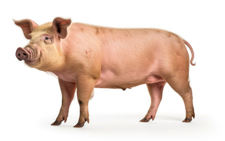 Side view of Domestic Pig, isolated on a white background.の素材