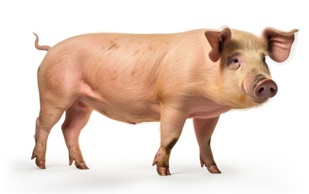 Pig standing looking at the camera on isolated a white background.の素材