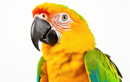Parrot isolated on white background, close-up shotの素材