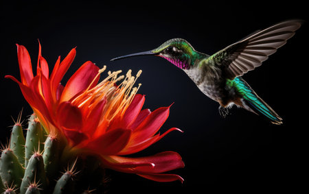 Hummingbirds hover and feed on the flowers of the wormwood.の素材