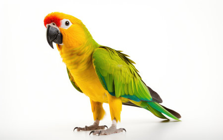 Parrot stands against isolateda on a white background.の素材