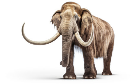 Mammoth with a long job is standing isolated on a white backgroundの素材