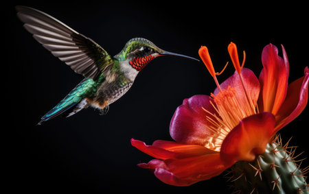 Hummingbirds hover and feed on the flowers of the wormwood.の素材