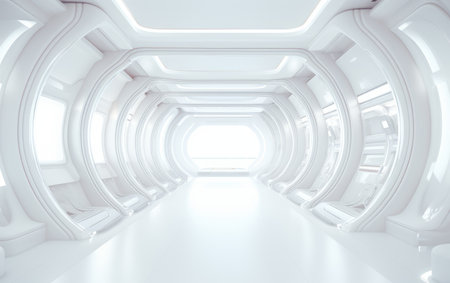 Modern style abstract background. White futuristic tunnel leading to lightの素材