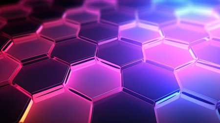 Abstract purple lights hexagonal with depth of field effect backgroundの素材