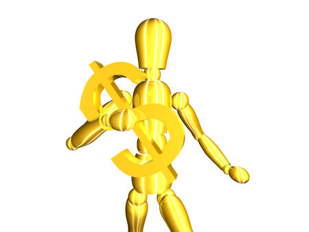 Holding a golden Dollarの写真素材