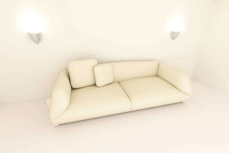 3D rendered Interior. A Sofa in a beige room.