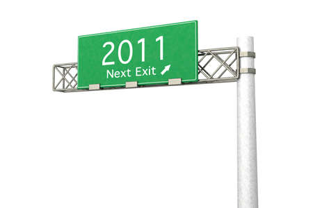 3D rendered Illustration. Highway Sign next exit 2011. Isolated on white.の写真素材