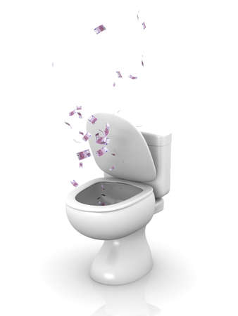 3D Illustration. Isolated on white. A Euro banknote Toilet.の写真素材