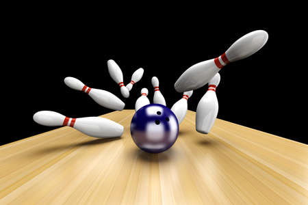 Playing bowling and hitting them all. 3D rendered Illustration. 