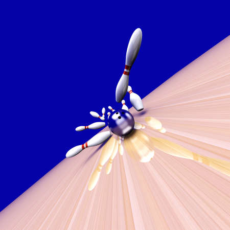 Playing bowling and hitting them all. 3D rendered Illustration. の写真素材