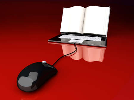 A digital book  on a laptop screen. Symbolic 3D rendered Illustration.の写真素材