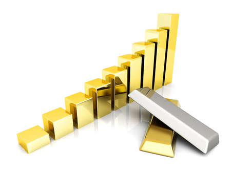 Rising value of precious metals. 3D rendered Illustration. Isolated on white. の写真素材