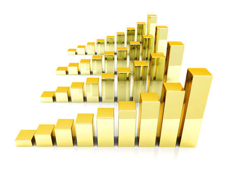Comparative gold charts. 3D rendered Illustration. Isolated on white. の写真素材