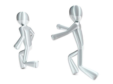 A cartoon character trying to catch another one. 3D rendered Illustration. Isolated on white.の写真素材
