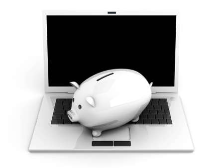 3D rendered Illustration. Isolated on white. A digital piggy bank / money saver.の写真素材