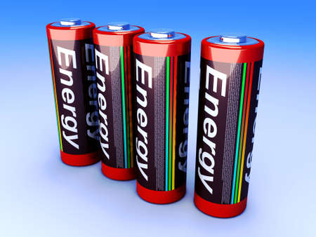 3D rendered Illustration. Four AA Batteries.の写真素材