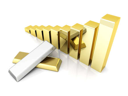 Rising value of precious metals. 3D rendered Illustration. Isolated on white. の写真素材