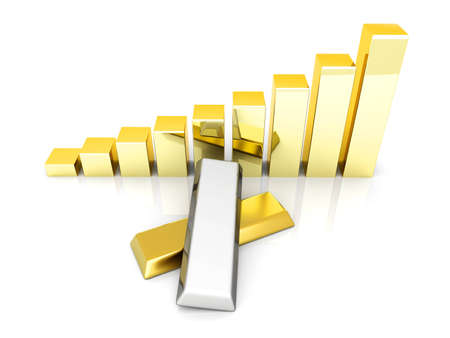 Rising value of precious metals. 3D rendered Illustration. Isolated on white. の写真素材