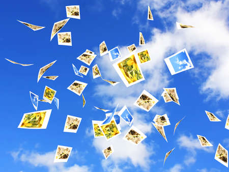 It`s raining instant photos. 3D rendered Illustration.の写真素材