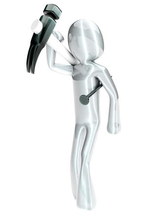 A cartoon craftsman with tools  3D rendered Illustration  Isolated on white の写真素材