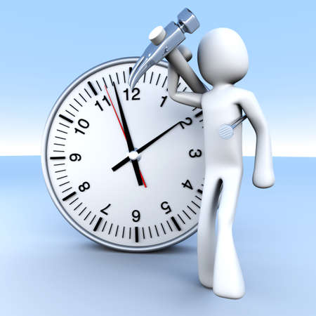 A cartoon figure with a clock  3D rendered Illustration  の写真素材