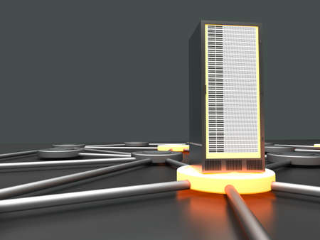 Connected cloud of 19 inch server towers  3D rendered illustration 