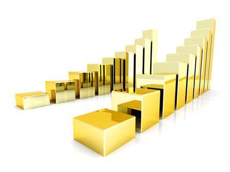 Comparative gold charts  3D rendered Illustration  Isolated on white  の写真素材