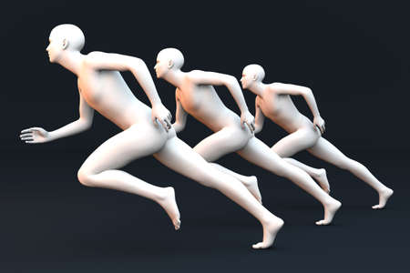 Three competing runners  3D rendered Illustration の写真素材